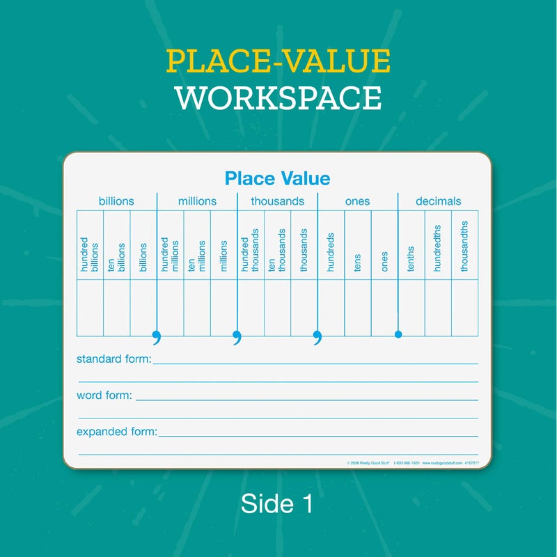 Really Good Stuff Place Value Dry Erase Boards, 12" by 9" -Set of 6- Help Students Write Large Numbers in Standard, Word, Expanded Forms, Double-Sided Practice Boards - Image 4